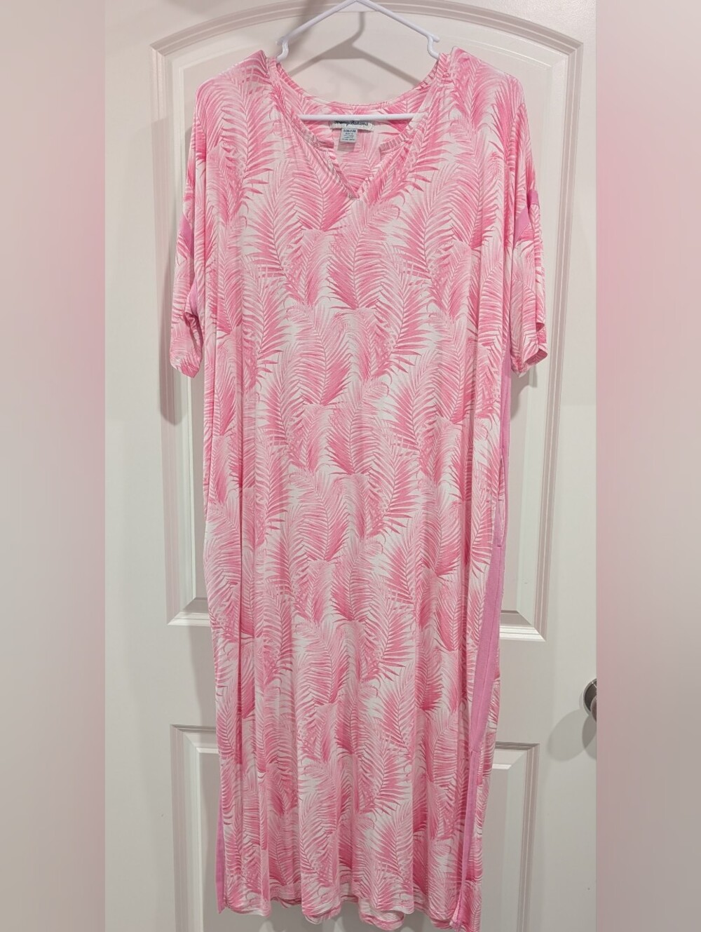 Tommy Bahama Pink Tropical Leaf Dress/Cover Up Oversized S-M Like New